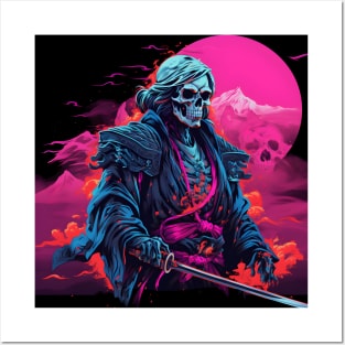 samurai skeleton vaporwave Posters and Art